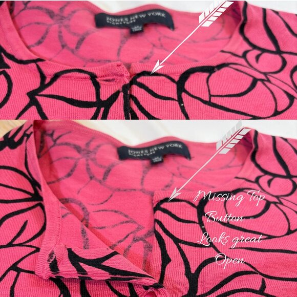 Jones New York Womens Pink/Black Floral Lightweight Button Down Cardigan Size M - Picture 12 of 13